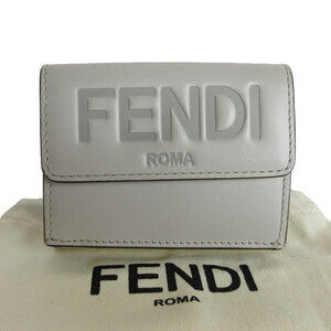 Fendi compact tri fold wallet gray leather